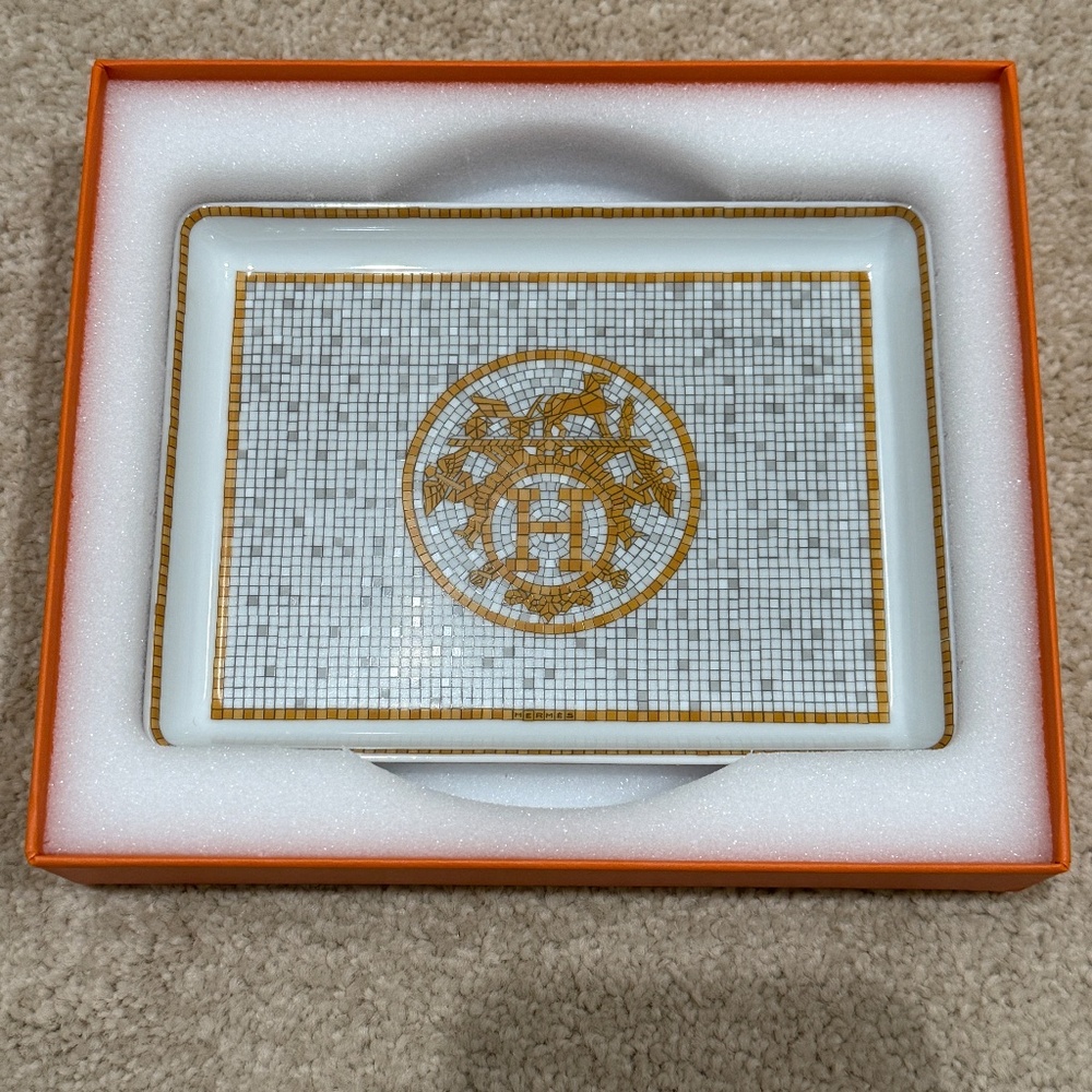 Brand New Rare Hermès Mosaique au 24 gold tray - small model